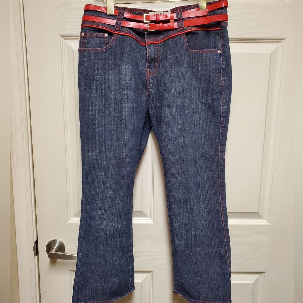 Womens Neeso Blue BootCut Jeans with Red Belt Accents Size 13